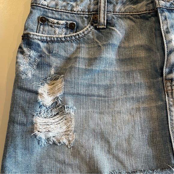 Y2K American Eagle Mini Jean Skirt Women 2 Light Denim Cotton Frayed Hem Casual - Picture 10 of 11